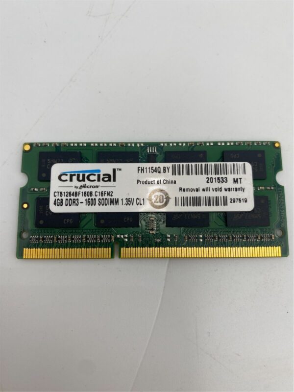 Crucial 4GB DDR3-1600 PC3L-12800S 2Rx8 1.35V SODIMM CT51264BF160B.C16FN2 - Imagen 2