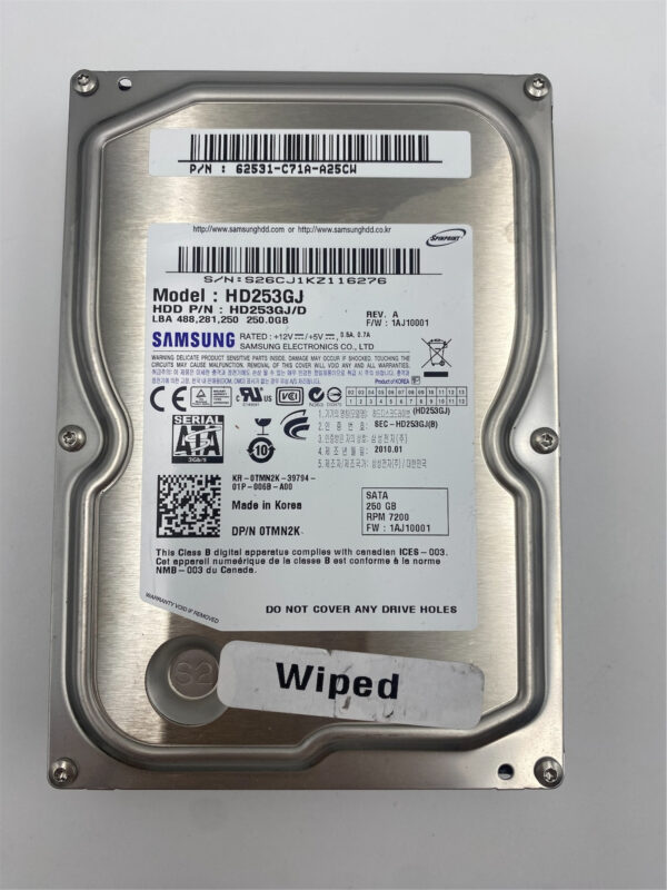 DELL 250GB 7.2K 3.5INCH SATA HDD 0P5JDG 0894N4 08NW5P 0A33148 0V174X 0TMN2K - Imagen 2