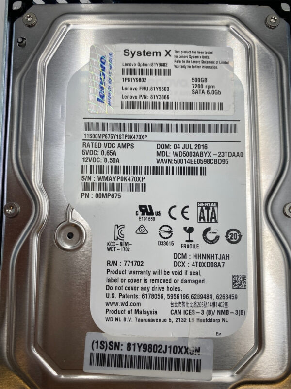 LENOVO HARD DRIVE 500GB 7.2K 3.5 6G SATA 81Y3866 81Y9802 81Y9803 - Image 4