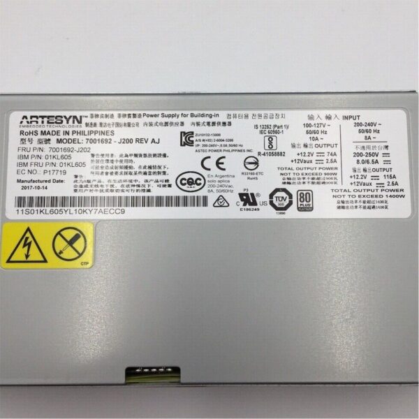 IBM 1400W AC Power Supply 200-240V 01KL605 - Imagen 6