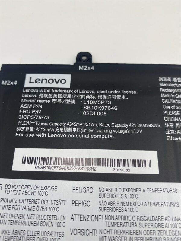 Lenovo Internal, 3c, 50Wh, LiIon, SMP Date Code: 2019.03 5B10W13906 02DL008 - Image 3