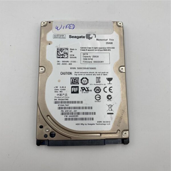 SEAGATE 250GB 7200RPM 16MB 7MM SATA 0VV4P8 - Imagen 2