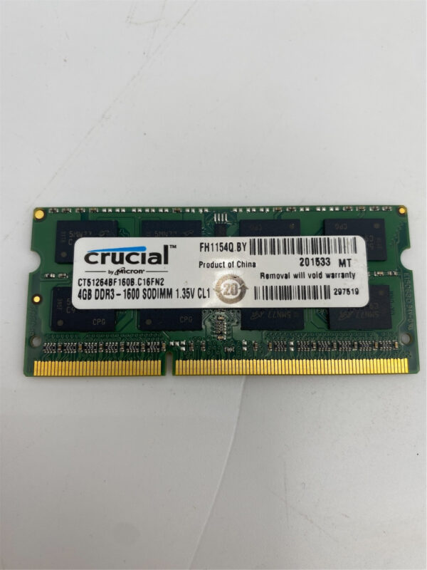 Crucial 4GB DDR3-1600 PC3L-12800S 2Rx8 1.35V SODIMM CT51264BF160B.C16FN2 - Imagen 4