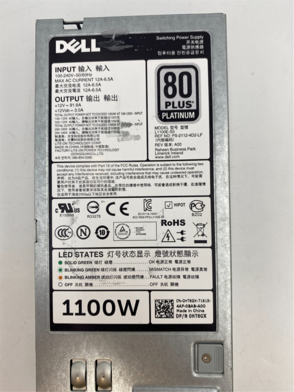 Dell Poweredge Platinum 1100W Power Supply 0HT6GX - Imagen 4