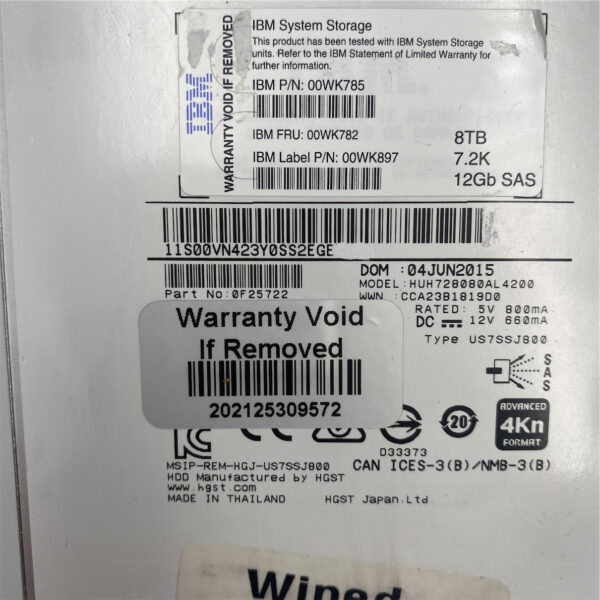IBM V7000 G2 8TB 7.2K 3.5" 12GB SAS HDD 00WK782 - Image 4