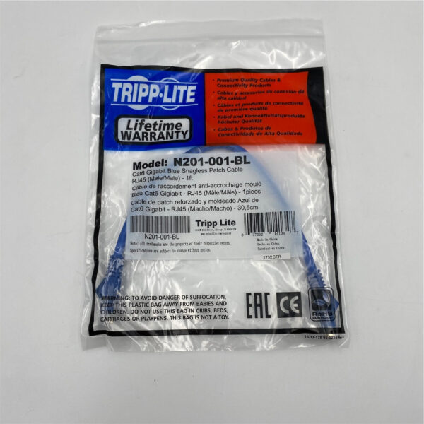 Tripp Lite 1ft Cat6 Gigabit Snagless Molded Patch Cable RJ45 N201-001-BL