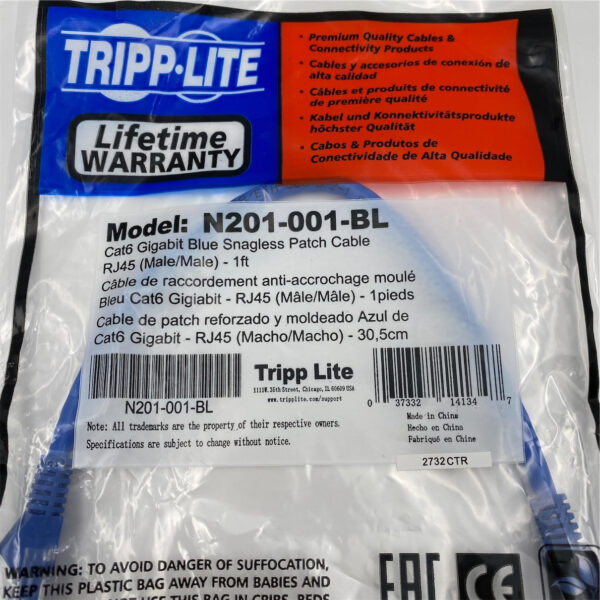 Tripp Lite 1ft Cat6 Gigabit Snagless Molded Patch Cable RJ45 N201-001-BL - Imagen 2