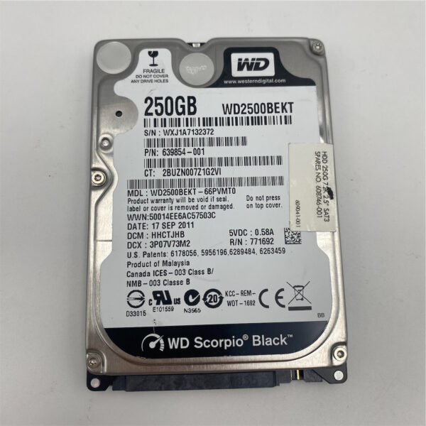 HP 250GB 7.2K 3G 2.5INCH SATA HDD 608746-001