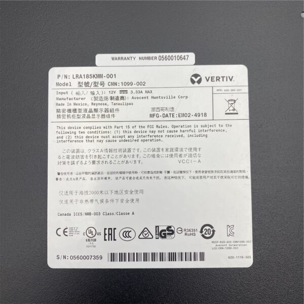 VERTIV AVOCENT 18.5 LCD, USB KB, 2USB PASS-US INTL ENG LRA185KMM-001 - Imagen 7