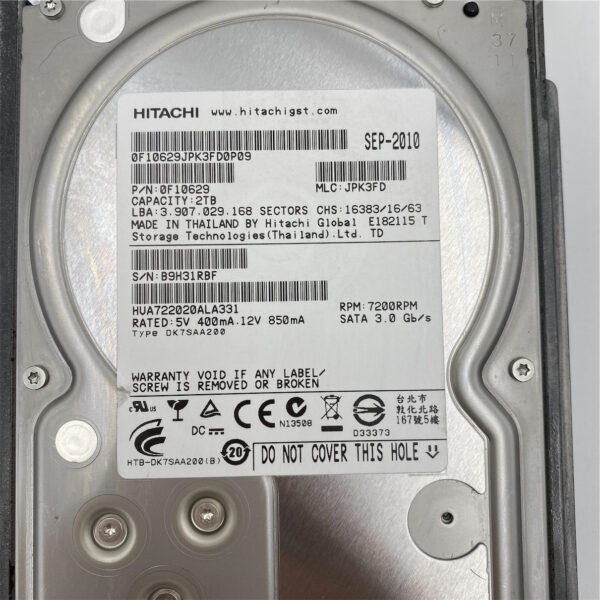 HITACHI 2TB 3G SATA 7.2K 3.5" LFF HDD HARD DRIVE "rusty" HUA722020ALA331 - Image 5