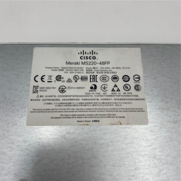 Cisco Meraki 48-Port Cloud Managed PoE Gb Switch *Claimed* MS220-48FP-HW - Image 7