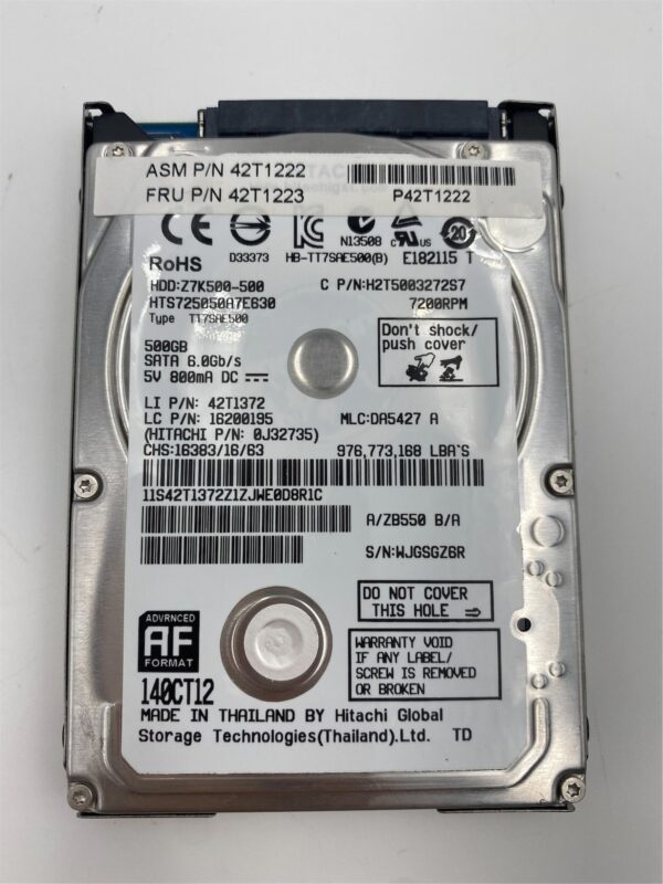 Lenovo HDD DRIVE Tray-SATA7 500G 2.5 7200 7mm SATA STD HGST 42T1261 42T1223
