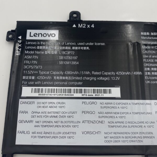Lenovo Internal, 3c, 50Wh, LiIon, SMP DC:2021/11 87% SB10T83149 5B10W13954 - Image 3