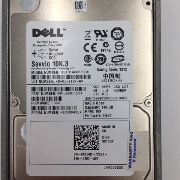 DELL 146GB 10K 2.5 6G SAS HDD 0X160K X160K ST9146803SS 9FJ066-150 - Imagen 2