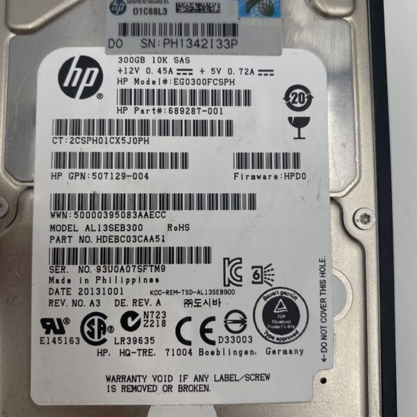 HP 300GB 6G 10K SFF DP SAS "tray without sticker" 507128-B21 507129-004 - Image 3