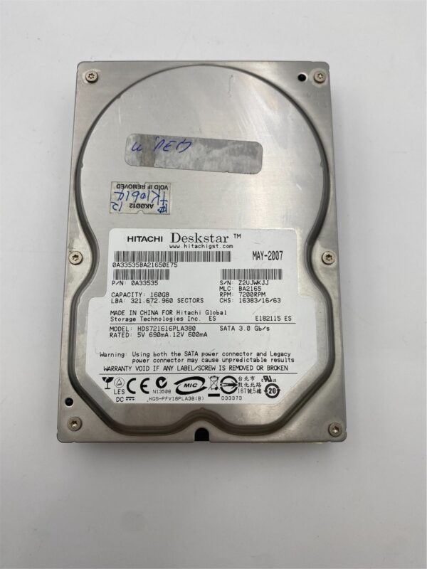 HITACHI 160GB 3.5" SATA 7200RPM 8MB drive0A33983 0A31710 0A33932 0A33535 - Imagen 2