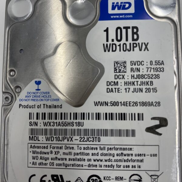 WESTERN DIGITAL 1TB 5.4K RPM 2.5 SATA HARD DRIVE WD10JPVX-22JC3T0 - Image 4