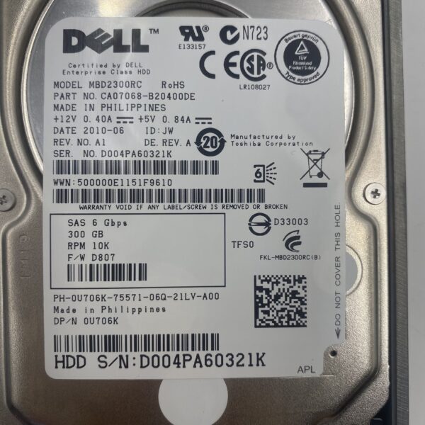 DELL 300GB SAS 10K SFF 2.5 6G HDD U706K 0U706K - Imagen 5