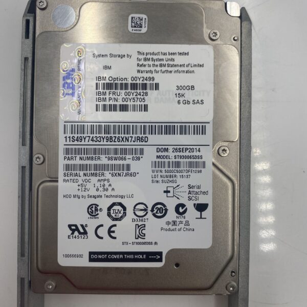 IBM 300GB 15K 6GB SAS 2.5" HDD V3700 00Y5705 00Y2499 00MJ141 00Y2428 - Image 2