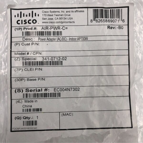 Cisco Power Adapter AC/DC Indoor AP700W AIR-PWR-C - Image 7