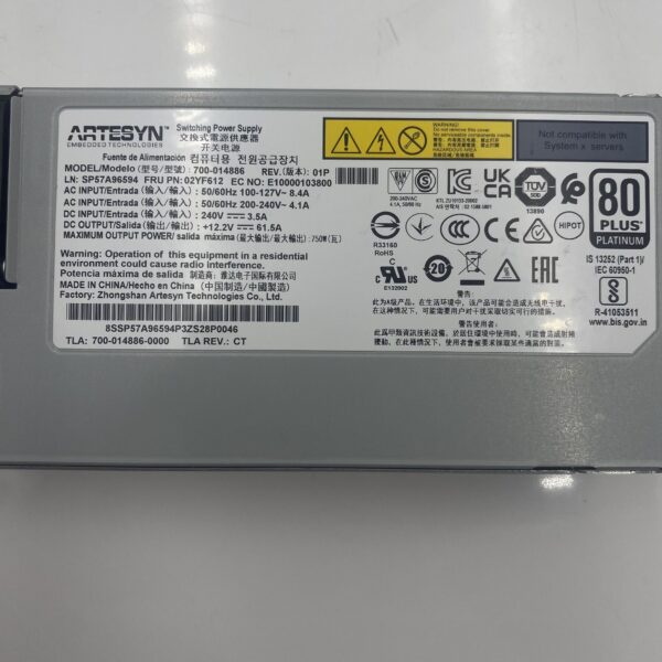 Lenovo Power Supply Artesyn 750W 230Vac/115Vac AC HS 02JJ450 01PF071 02YF612 - Image 5