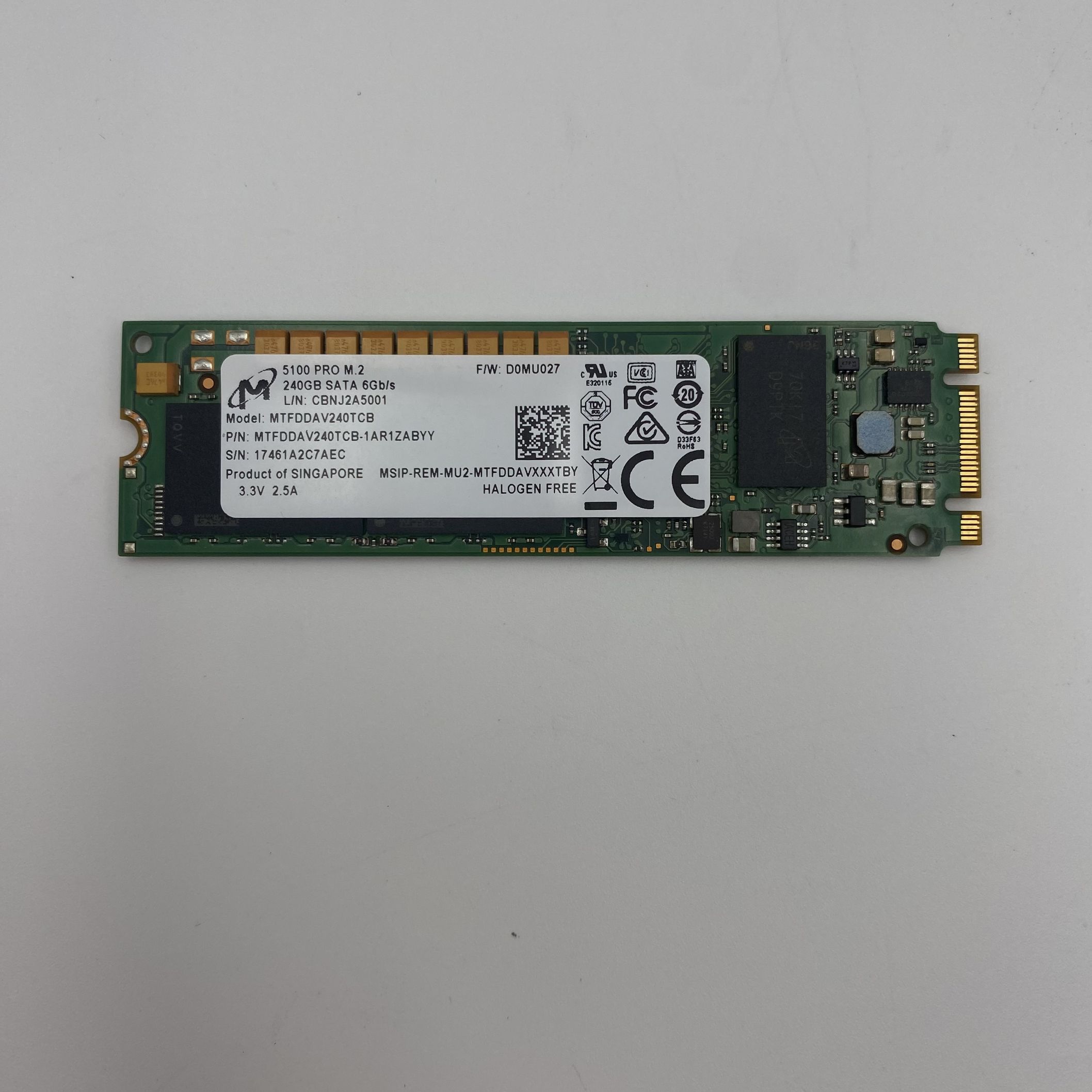 Micron 240GB SSD SATA 5100 PRO 6Gb/s M.2 MTFDDAV240TCB MTFDDAV240TCB-1AR1ZABYY