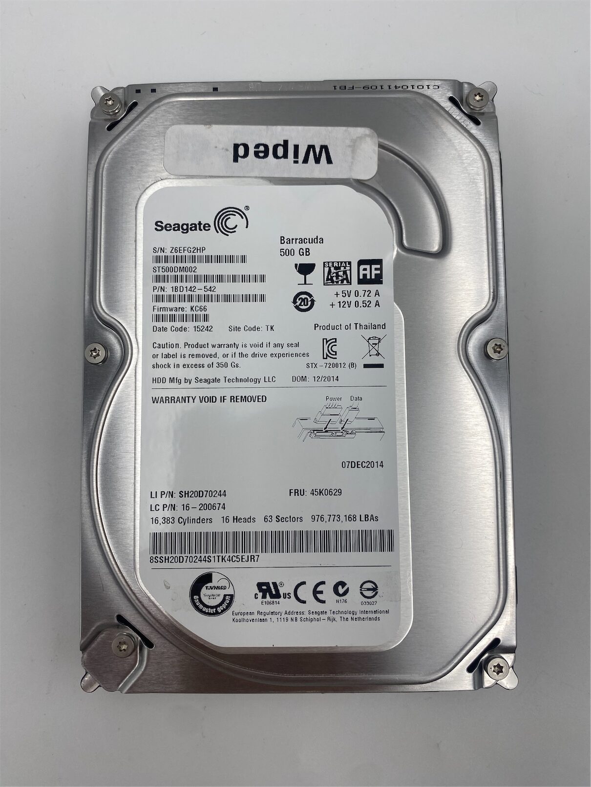 Lenovo 500GB 7.2K 6G 3.5INCH SATA HDD 45K0630 16002611 0B58201 45K0629