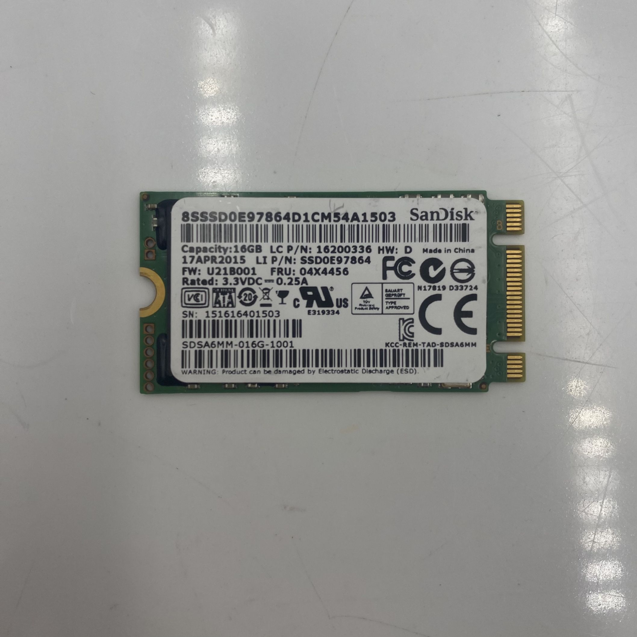 Lenovo SSD 16G,M.2 2242,SATA6G,STD,SANDISK