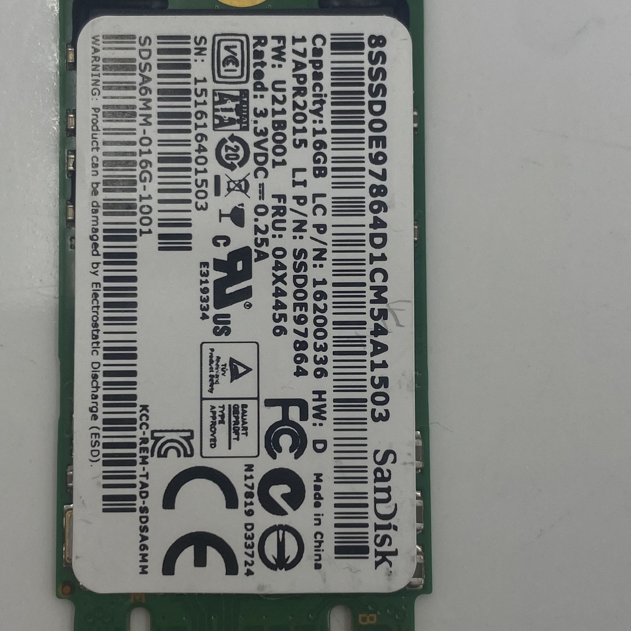 Lenovo SSD 16G,M.2 2242,SATA6G,STD,SANDISK - Imagen 3