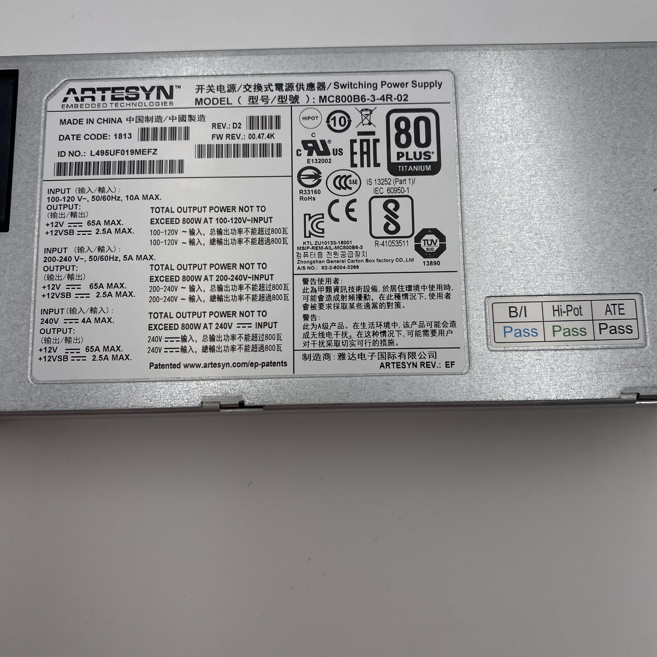 Artesyn 800W Switching Power Supply 80 Plus Titanium MC800B6-3-4R-02 - Imagen 6