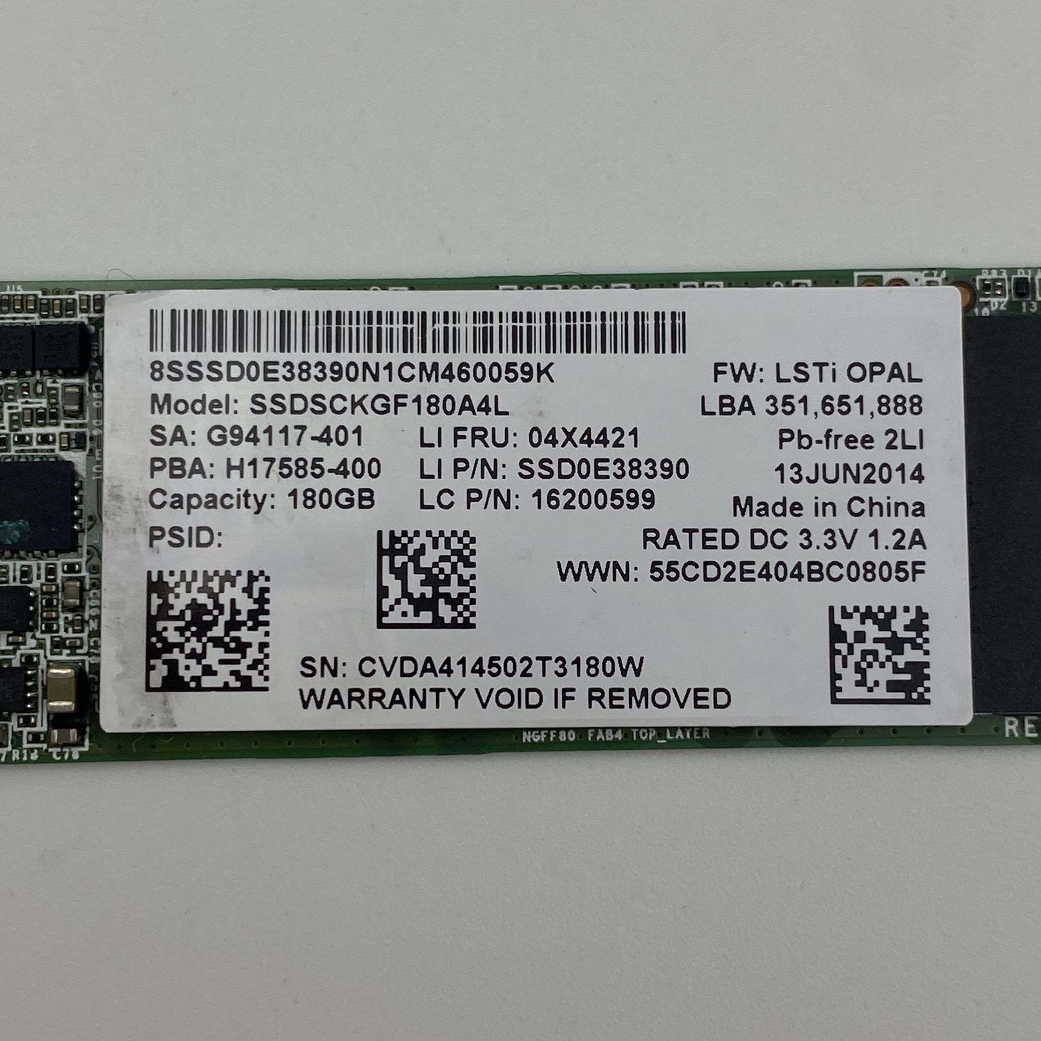 Lenovo SSD_ASM 180G,M.2,2280,SATA6G,INTEL,OPAL 00UP426 00JT028 00JT004 04X4421 - Imagen 5