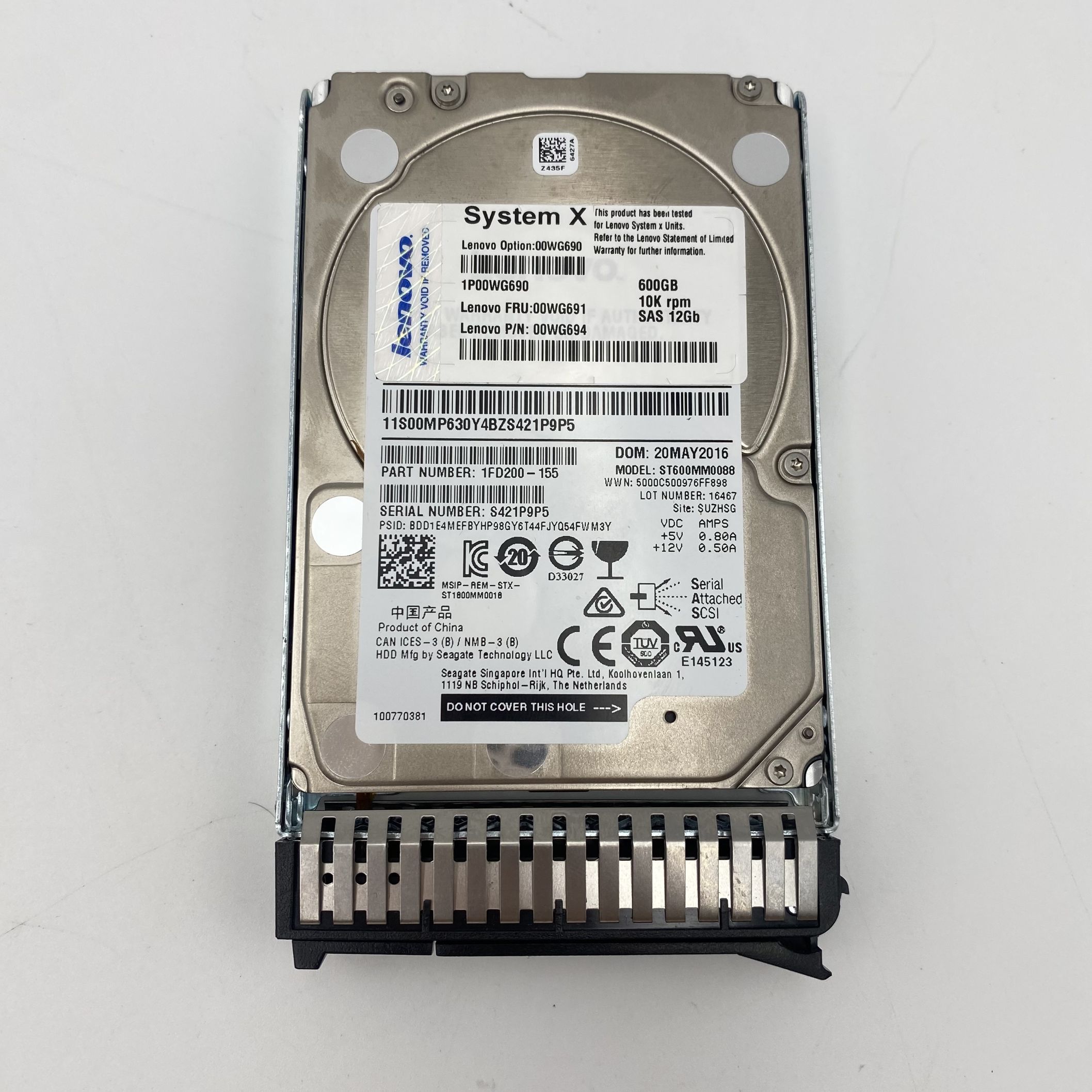 LENOVO 600GB 10K 12Gbps SAS 2.5" G3HS HDD *With Tray* AT8A 00WG690 00WG691 - Image 3