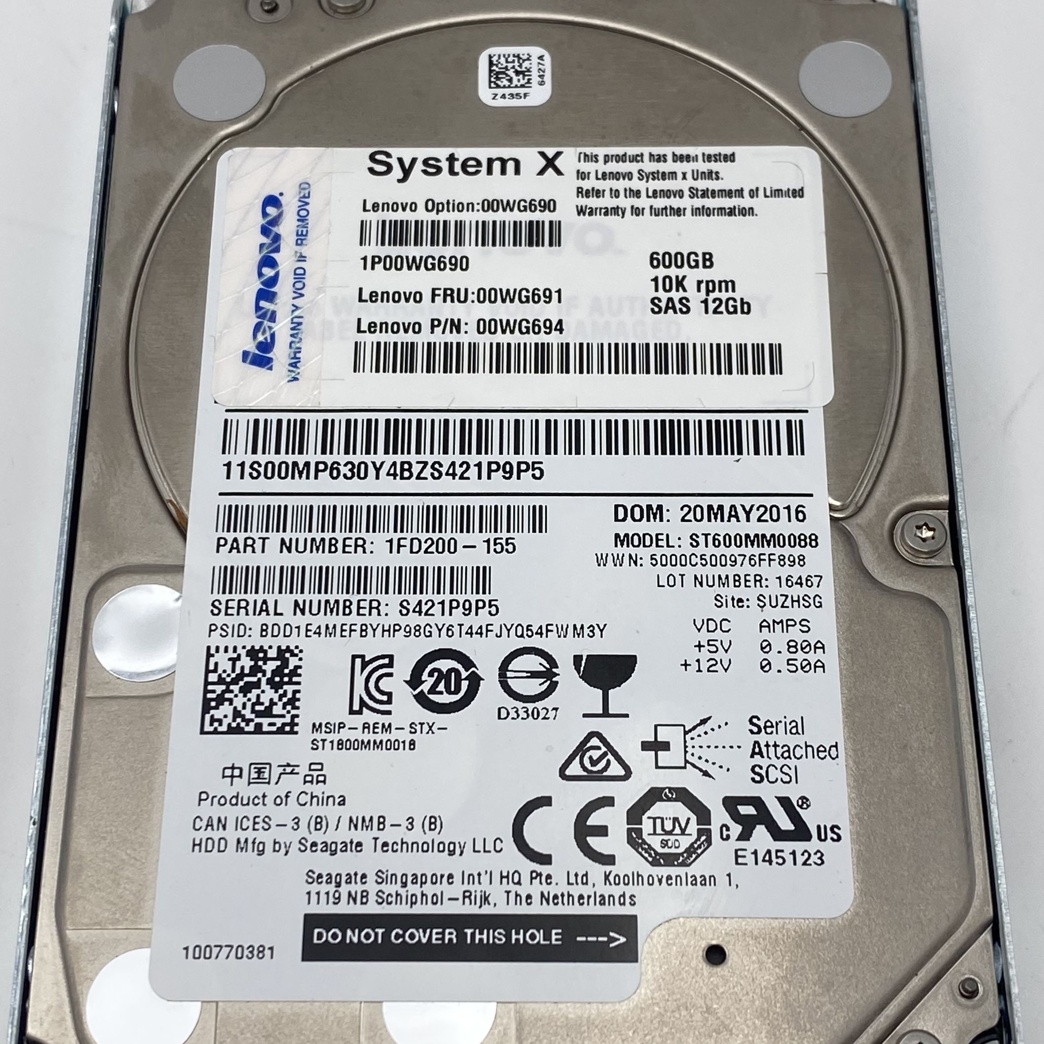 LENOVO 600GB 10K 12Gbps SAS 2.5" G3HS HDD *With Tray* AT8A 00WG690 00WG691 - Image 4