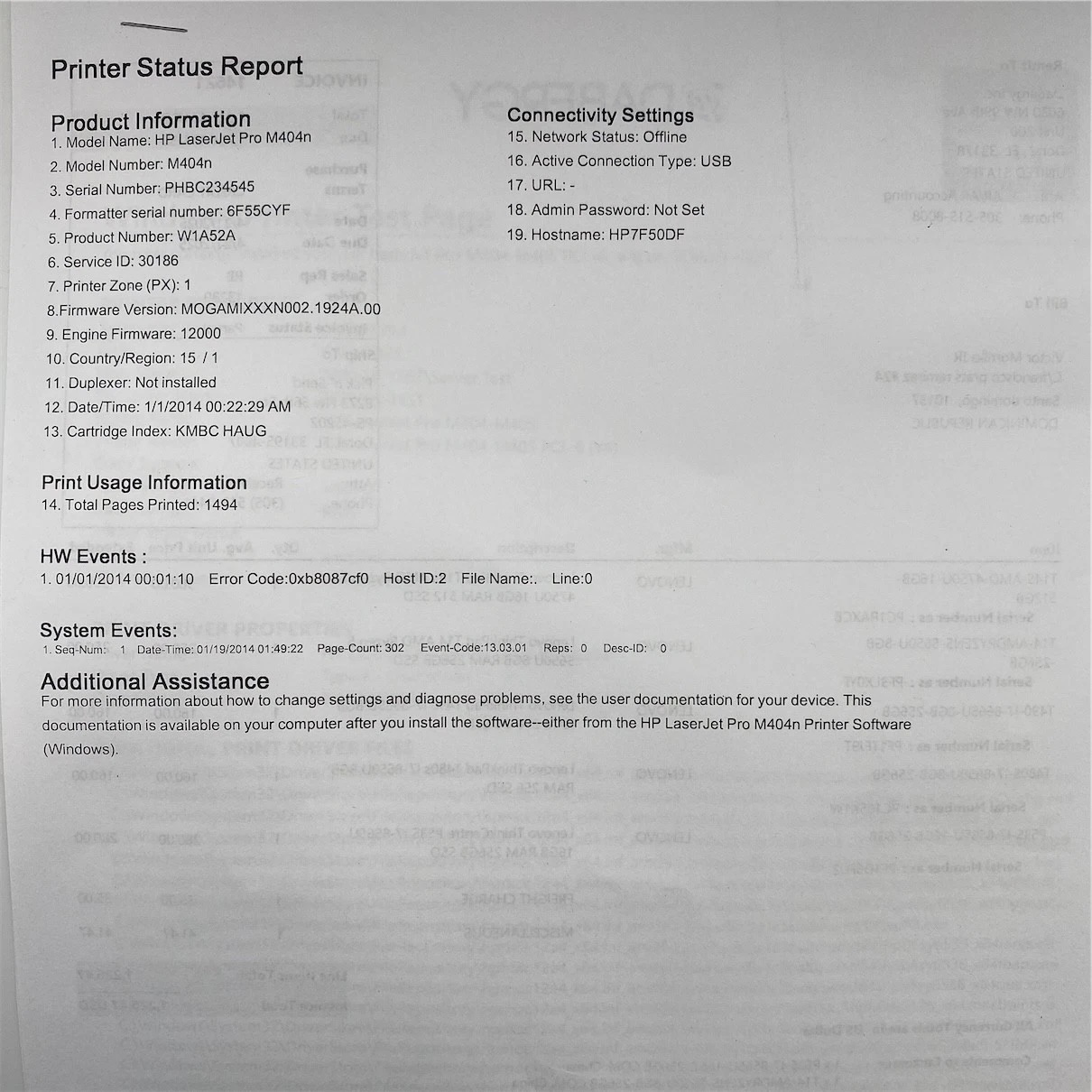 HP Laserjet Pro M404N Printer Page count:1494 *W/PowerCord* Tested W1A52A - Image 6