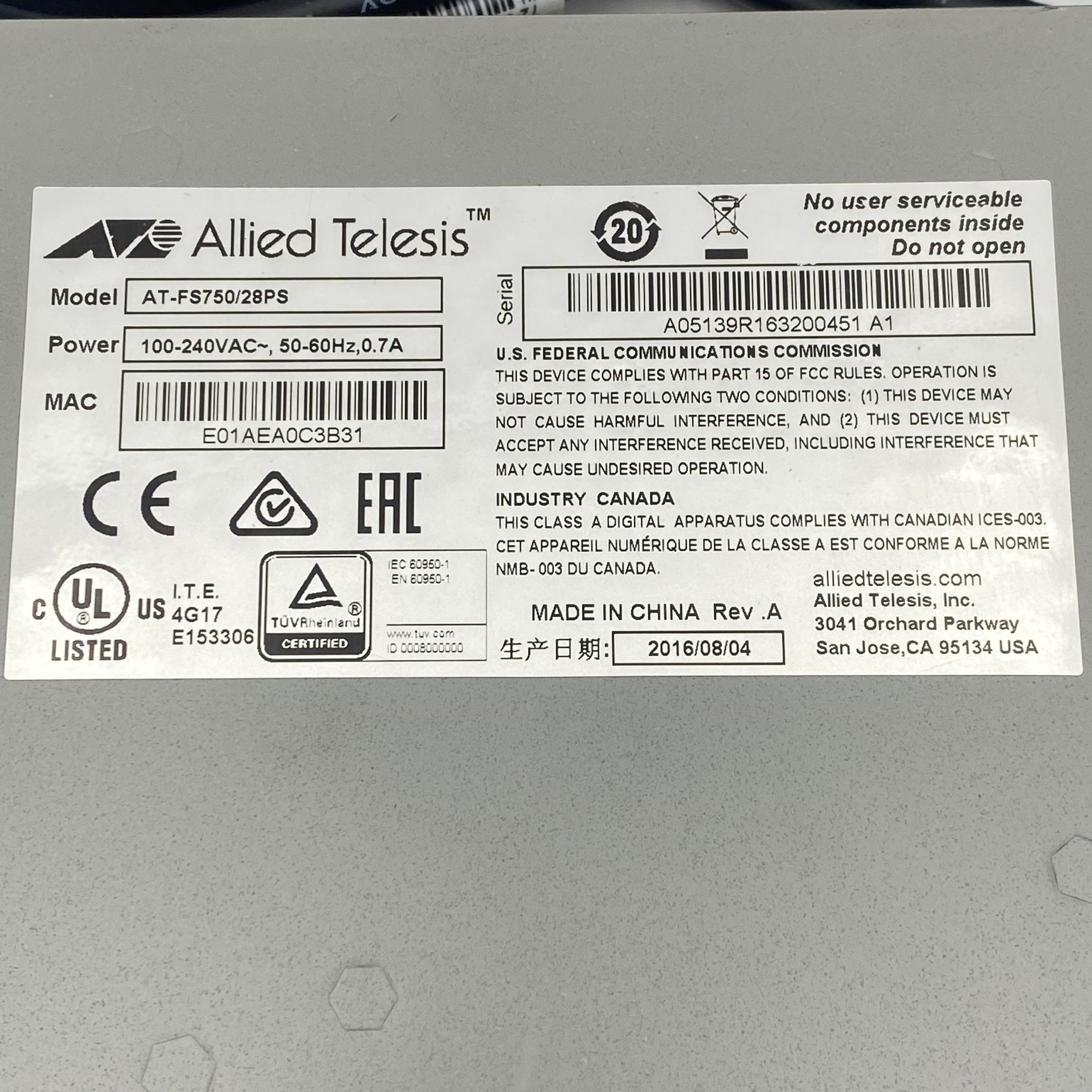 Allied Telesis 24 Port Fast Ethernet Web Smart POE+ Switch AT-FS750/28PS - Imagen 6