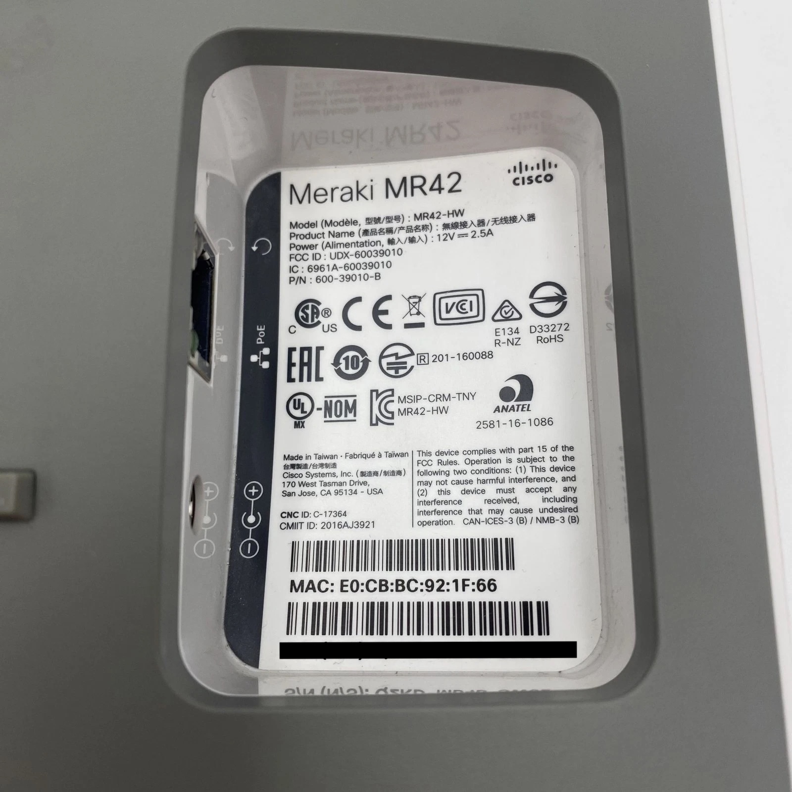 Cisco Meraki MR42 Cloud Managed AP *Unclaimed*Mount Included*No PS* MR42-HW - Image 6